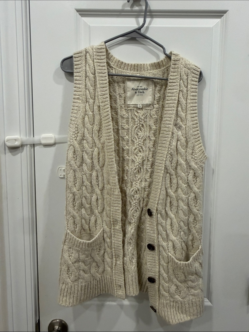 Abercrombie & Fitch Cream Cable Knit Buttoned Vest